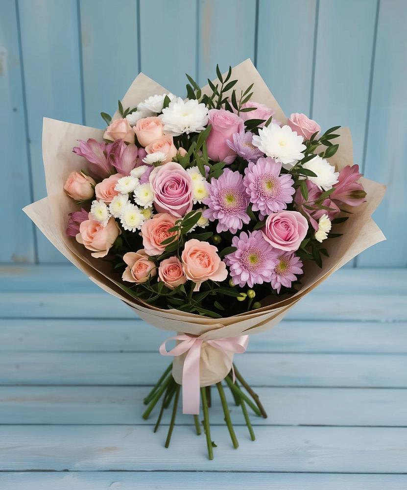 Букет цветов из: Хризантемы, Розы и Альстромерии в Липовцах