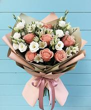 Букет цветов из:  Розы, Альстромерии и Лизиантусы в Липовцах