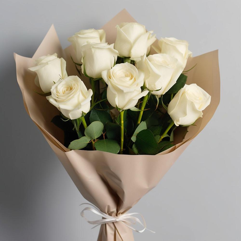 Букет 9 Белых роз Эдлесс Лав в Липовцах