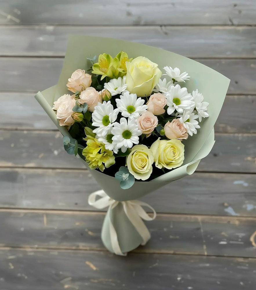 Букет цветов из: Альстромерии, Розы и Хризантемы в Липовцах