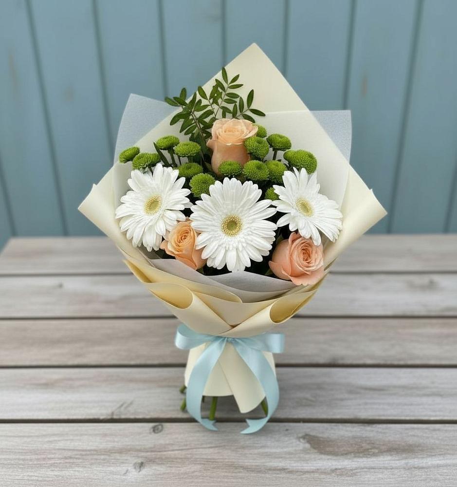 Букет цветов из: Герберы, Розы и Хризантемы в Липовцах