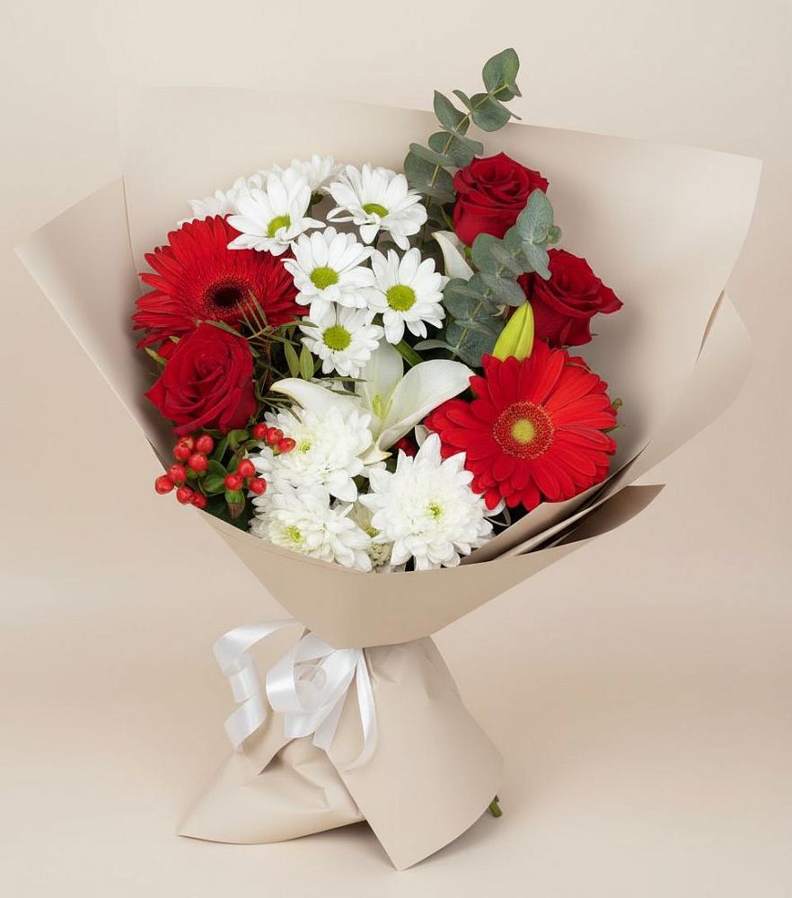 Букет цветов из: Розы, Хризантемы, Герберы и Лилии в Липовцах