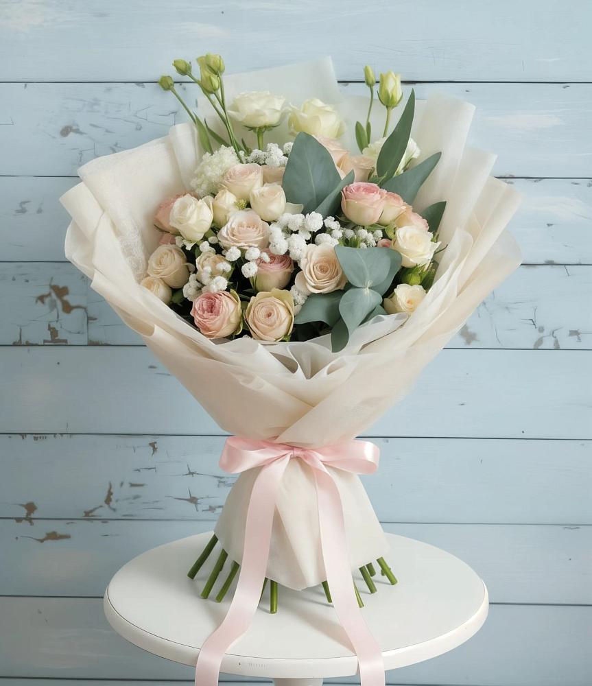 Букет цветов из: Розы и Лизиантусы в Липовцах